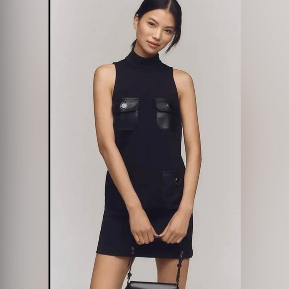 Maeve Dresses & Skirts - Anthropologie Maeve Black Sleeveless Mockneck Shift Mini Dress Size Small Retro